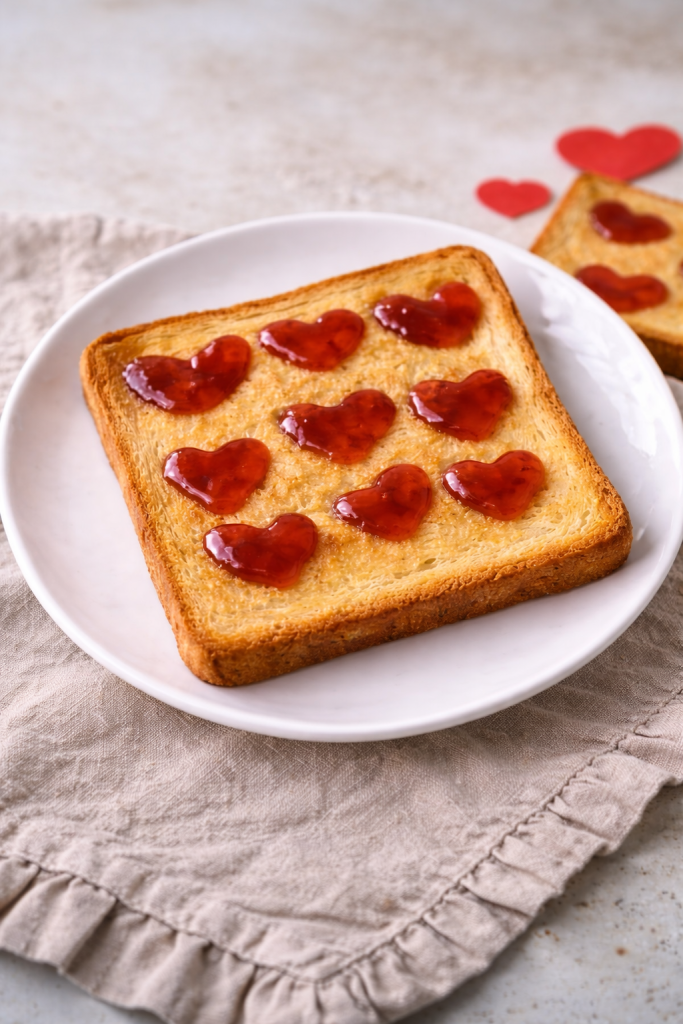 Toast romantico con cuori di marmellata preparato in friggitrice ad aria per san valentino